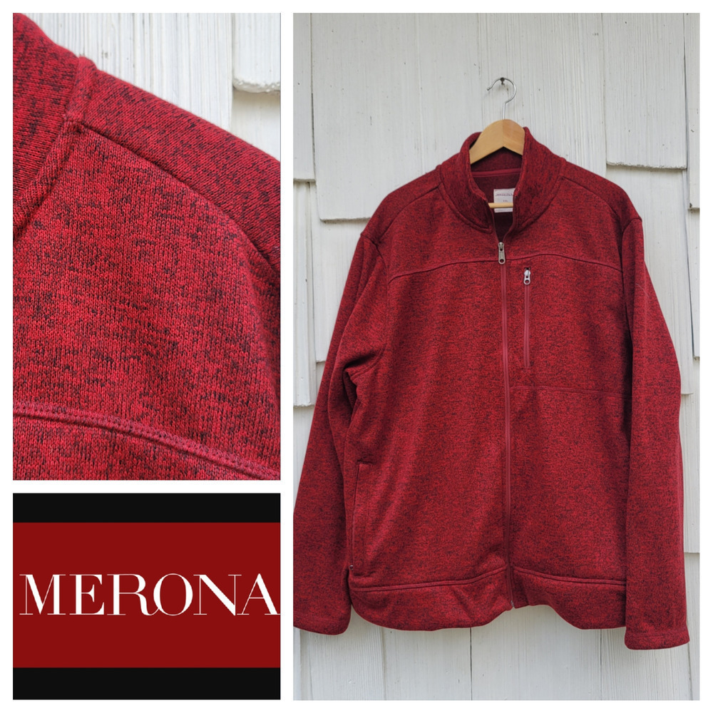 Merona Red Marled Fleece Zipper Sweatshirt XXL